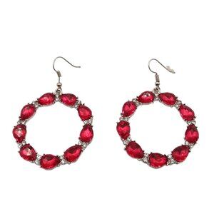 Paparazzi Ring Around The Rhinestone Hoop Earrings Red Crystal Silver Tone